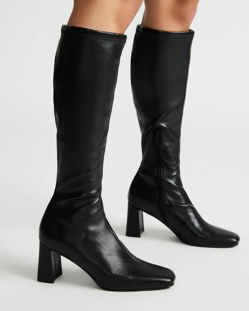 HOLLY Black Knee-High Square Toe Boot | Women's Boots | Steve Madden (US)