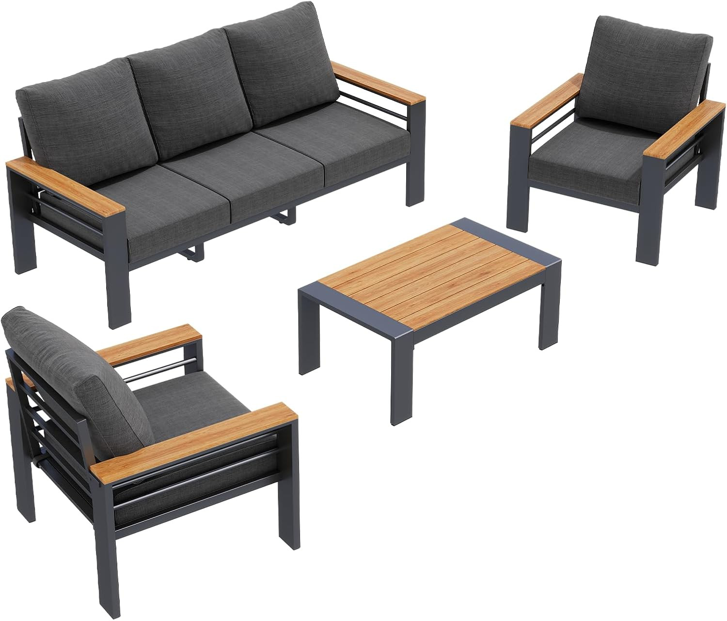 Amazon.com: Aoxun Aluminum Outdoor Patio Furniture Set, 5 Seats Outdoor Sectional with Coffee Tab... | Amazon (US)