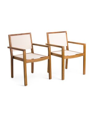 Set Of 2 Outdoor Acacia Wood Stacking Dining Chairs | TJ Maxx