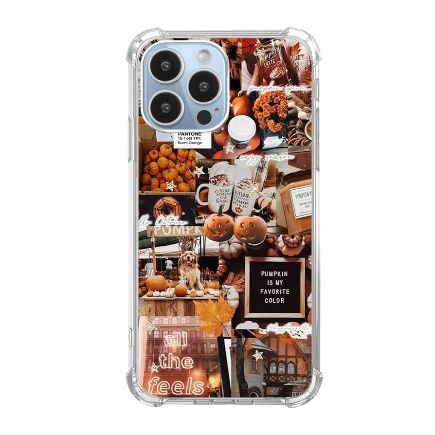 Autumn Fall Leaves Phone Case for iPhone 13 Pro Max, Retro Halloween Pumpkin Aesthetic Collage fo... | Amazon (US)