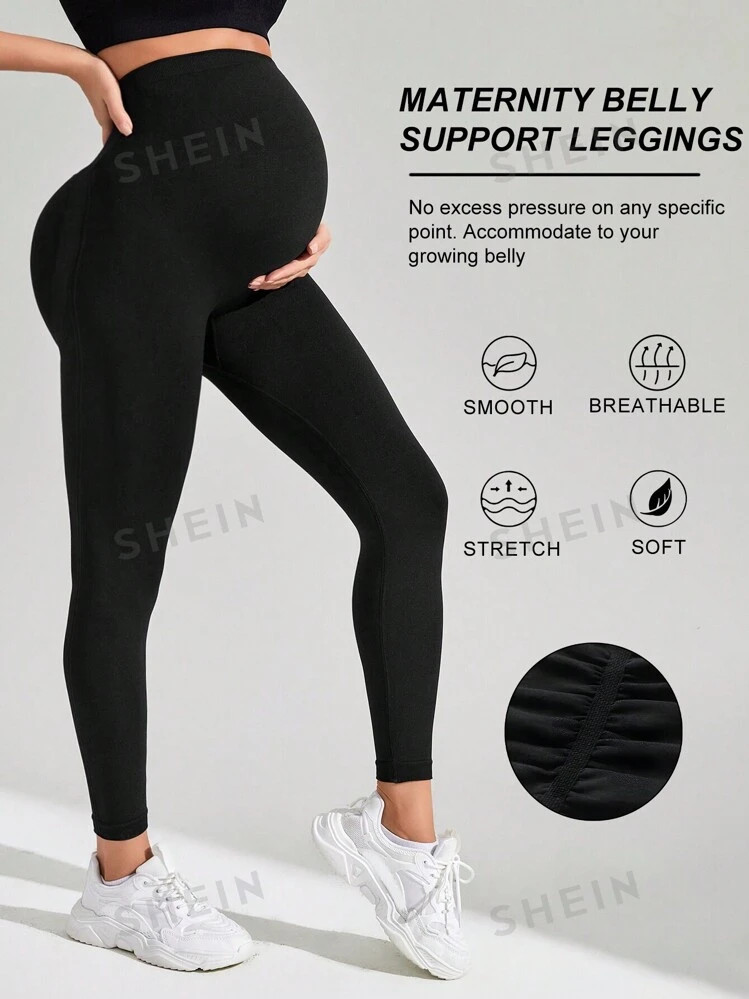 SHEIN Maternity Belly Support Sports Nine-Point Leggings | SHEIN