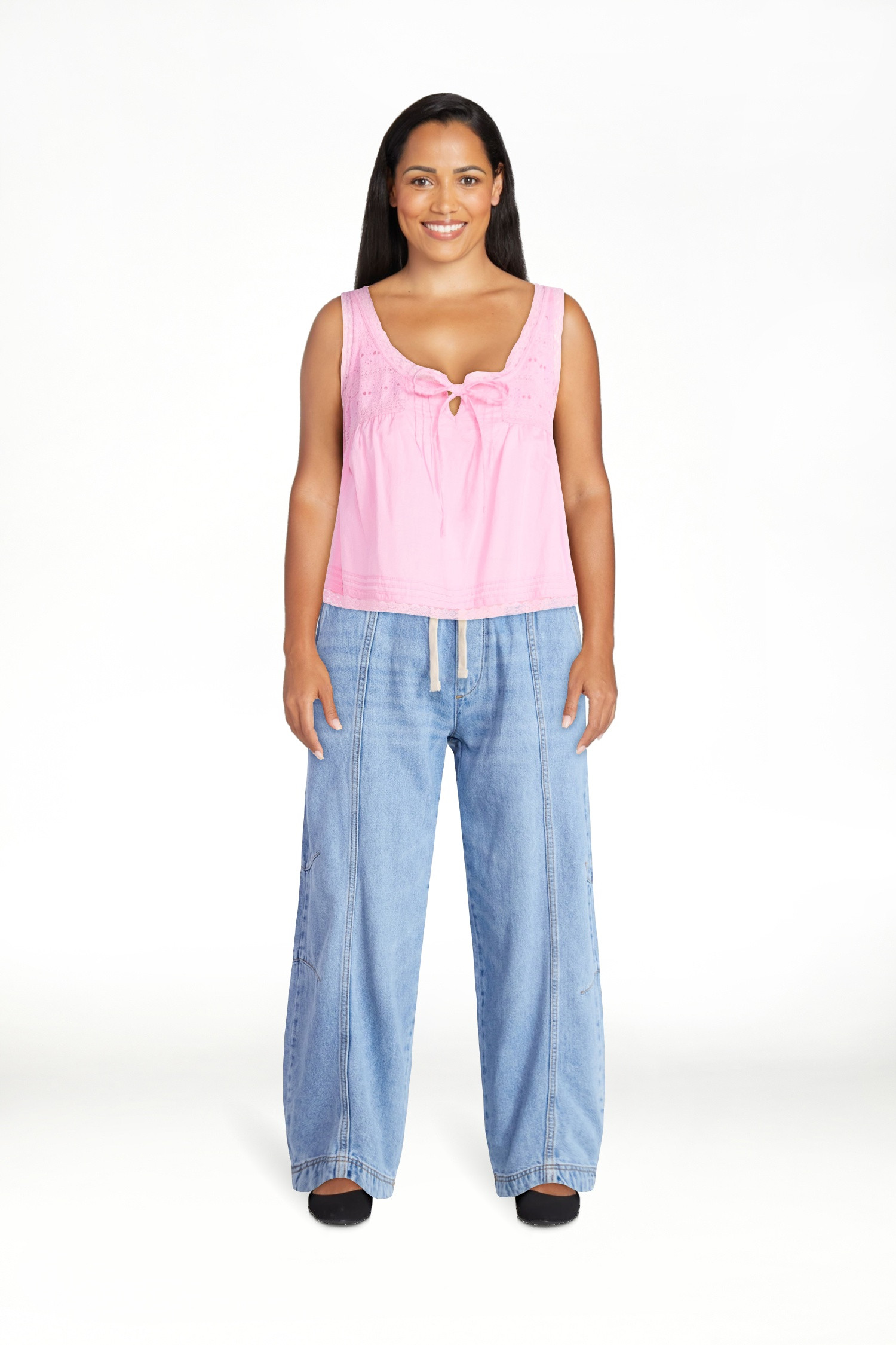 Scoop Women's and Women's Plus Flowy Cotton Tank Top with Lace Trim, Sizes XS-4X | Walmart (US)