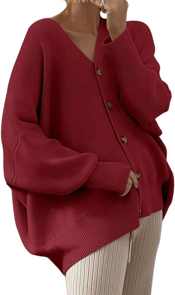 ANRABESS Women's Cardigan 2024 Trendy Open Front Oversized Button Lightweight Sweaters Loose Knit... | Amazon (US)