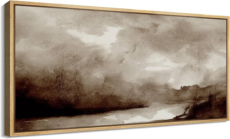 SIGNFORD Extra Large Framed Canvas Print Wall Art Moody Landscape Sepia Toned Illustrations Moder... | Amazon (US)