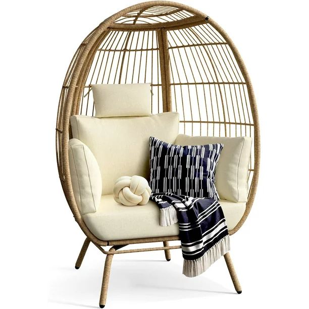 YITAHOME Wicker Egg Chair Outdoor Indoor Oversized Lounger with Stand and Cushions Egg Basket Cha... | Walmart (US)