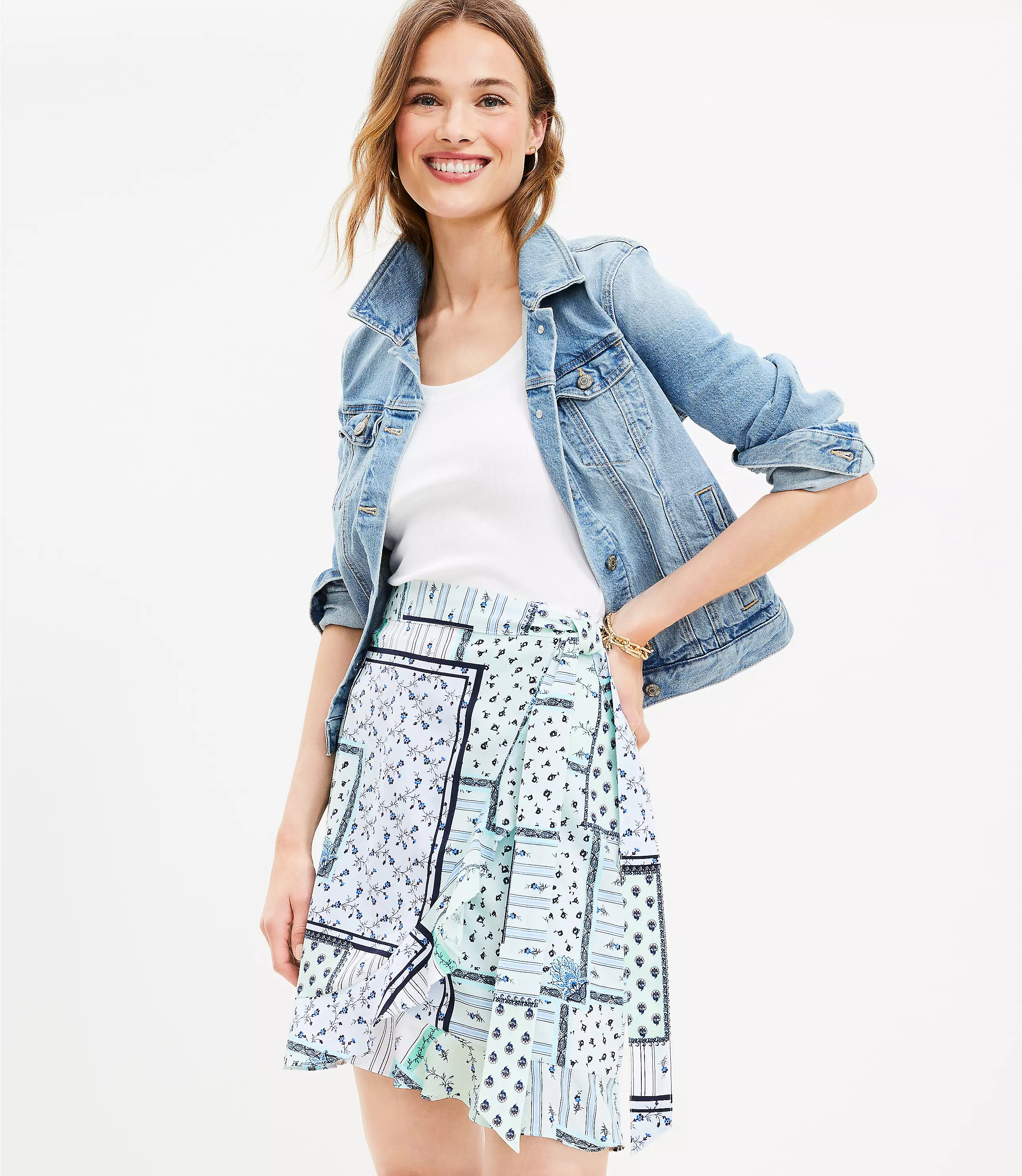 Patchwork Ruffle Wrap Skirt | LOFT