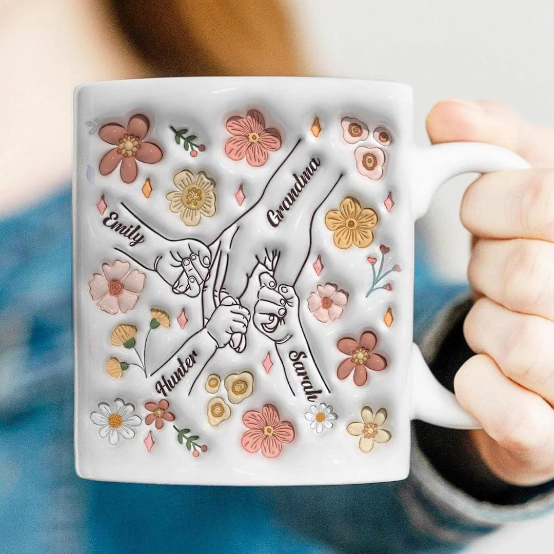 Custom Mom Mug With Kids' Names, 3D Inflated Effect, Nana Holding Hands, Gift for Mom, Grandma, F... | Etsy (US)