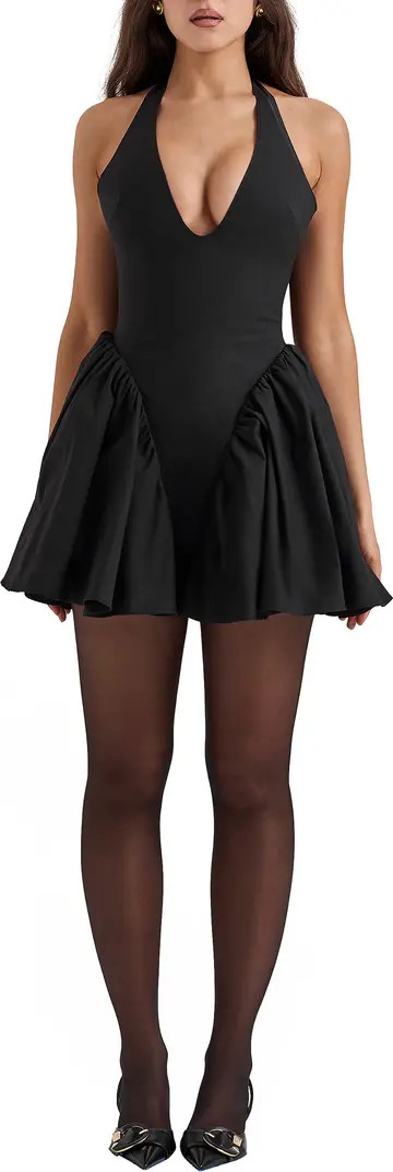 Valentia Plunge Halter Neck Stretch Cotton Minidress | Nordstrom