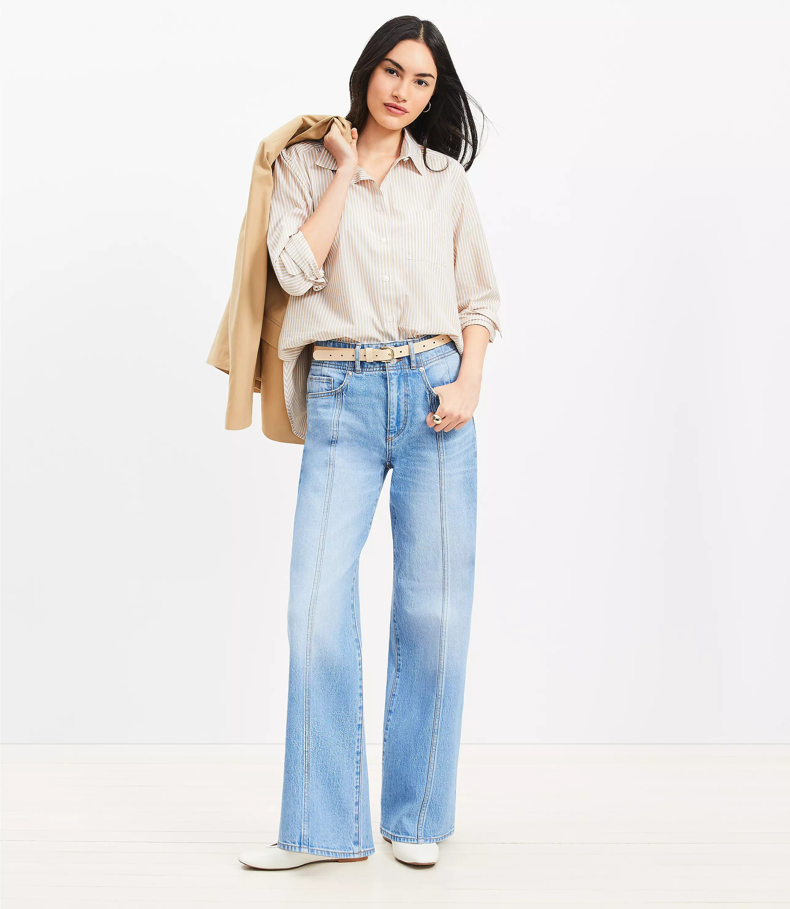 Seamed Wide Leg Jeans in Bright Authentic Indigo | LOFT