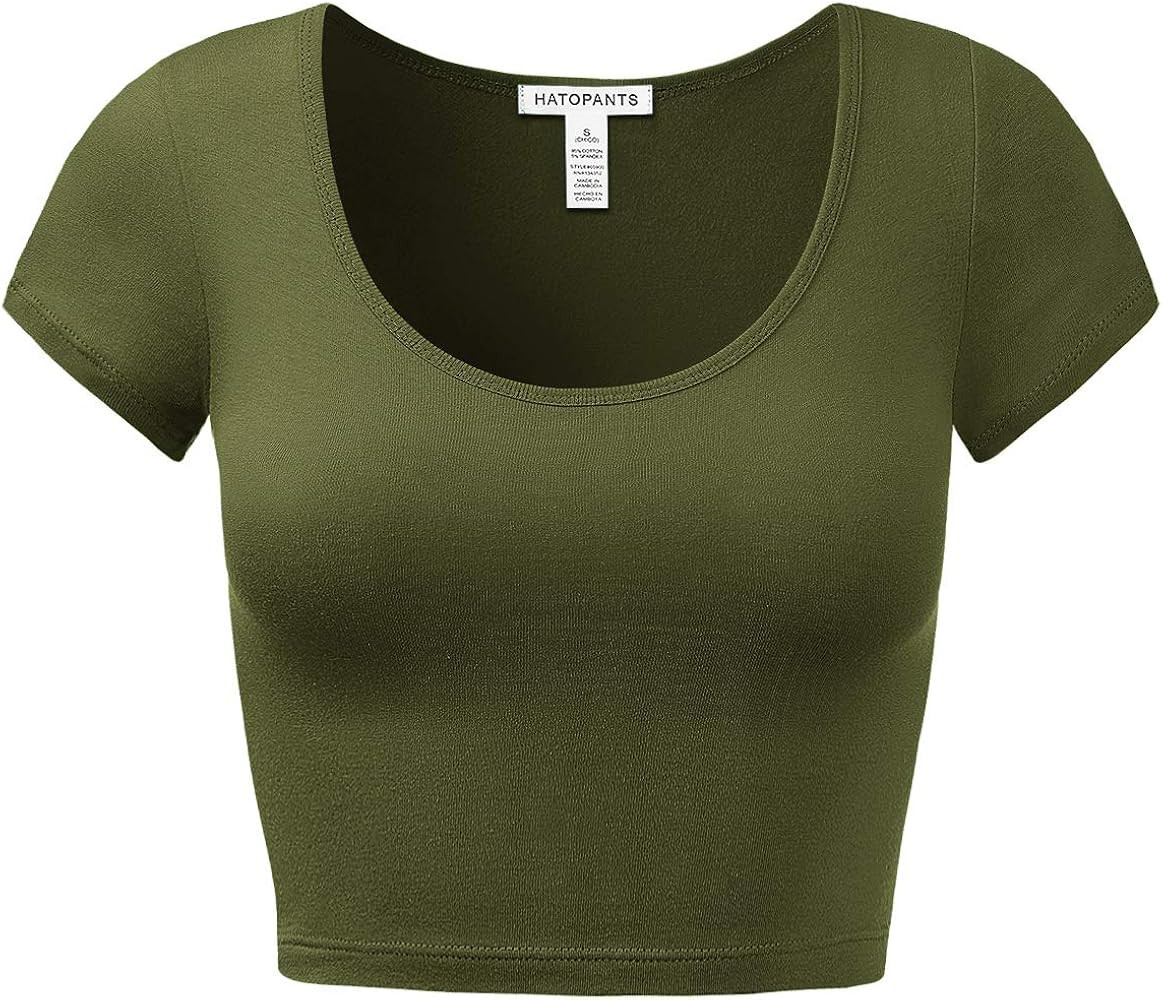 Women's Cotton Crop Tops Short Sleeve Scoop Neck Stretchy Casual Shirt | Amazon (US)