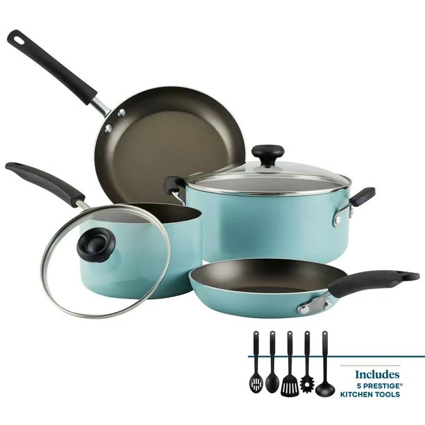 Farberware Easy Clean Aluminum Nonstick Cookware Pots and Pans Set, 11-Piece, Aqua - Walmart.com | Walmart (US)