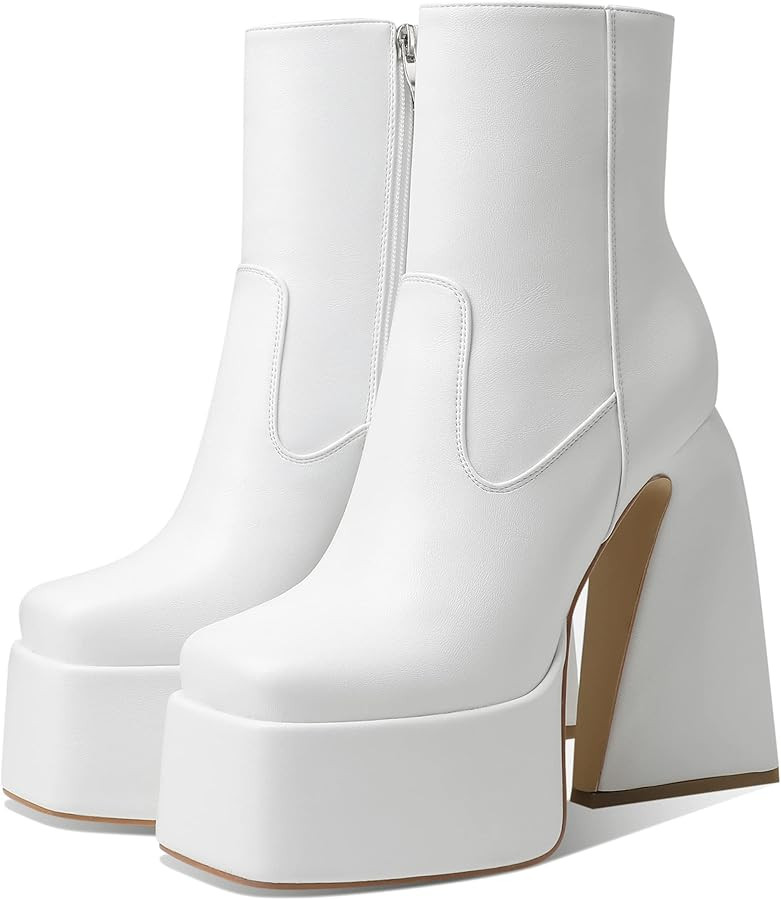 Goiphrri Womens Chunky Heel Ankle Boots Platform Block High Square Toe Zipper Punk Combat Motorcy... | Amazon (US)