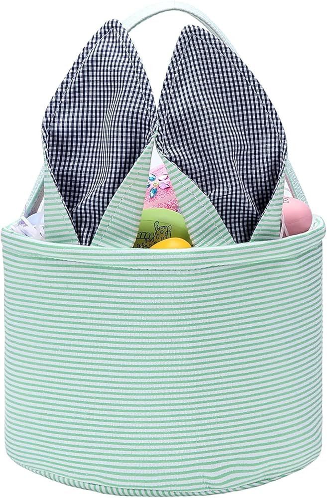 Easter Bunny Basket Seersucker Egg Bags for Kids,Personalized Candy Egg Basket Rabbit Boy Girl Gi... | Amazon (US)