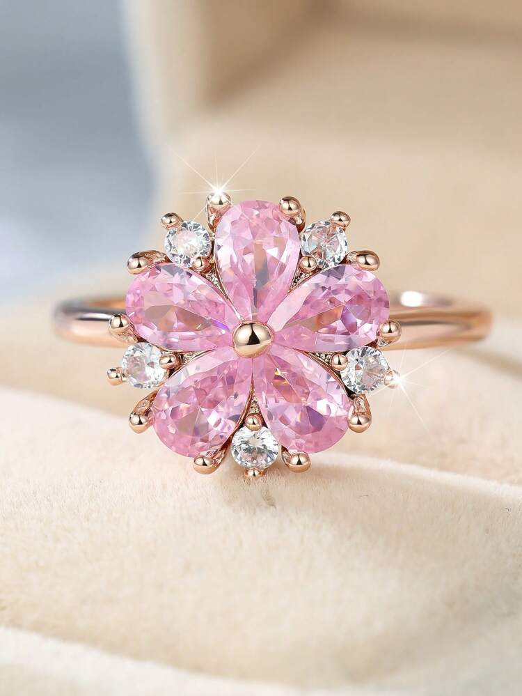 A Delicate Cubic Zirconia Flower Ring-Perfect As A Women's Wedding Ring, Engagement Ring, Or Prom... | SHEIN