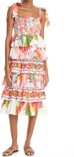FARM Rio Mix Print Smocked Tiered Cotton Dress | Nordstrom | Nordstrom