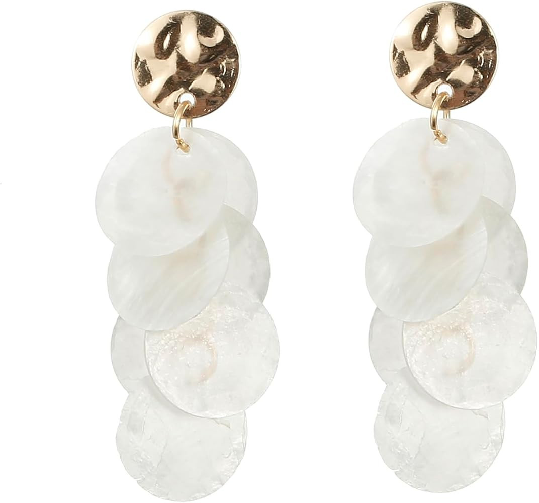 Shell Earrings for Women, Cluster of Round Shell Drop Dangle Earrings Summer Beach Jewelry | Amazon (US)