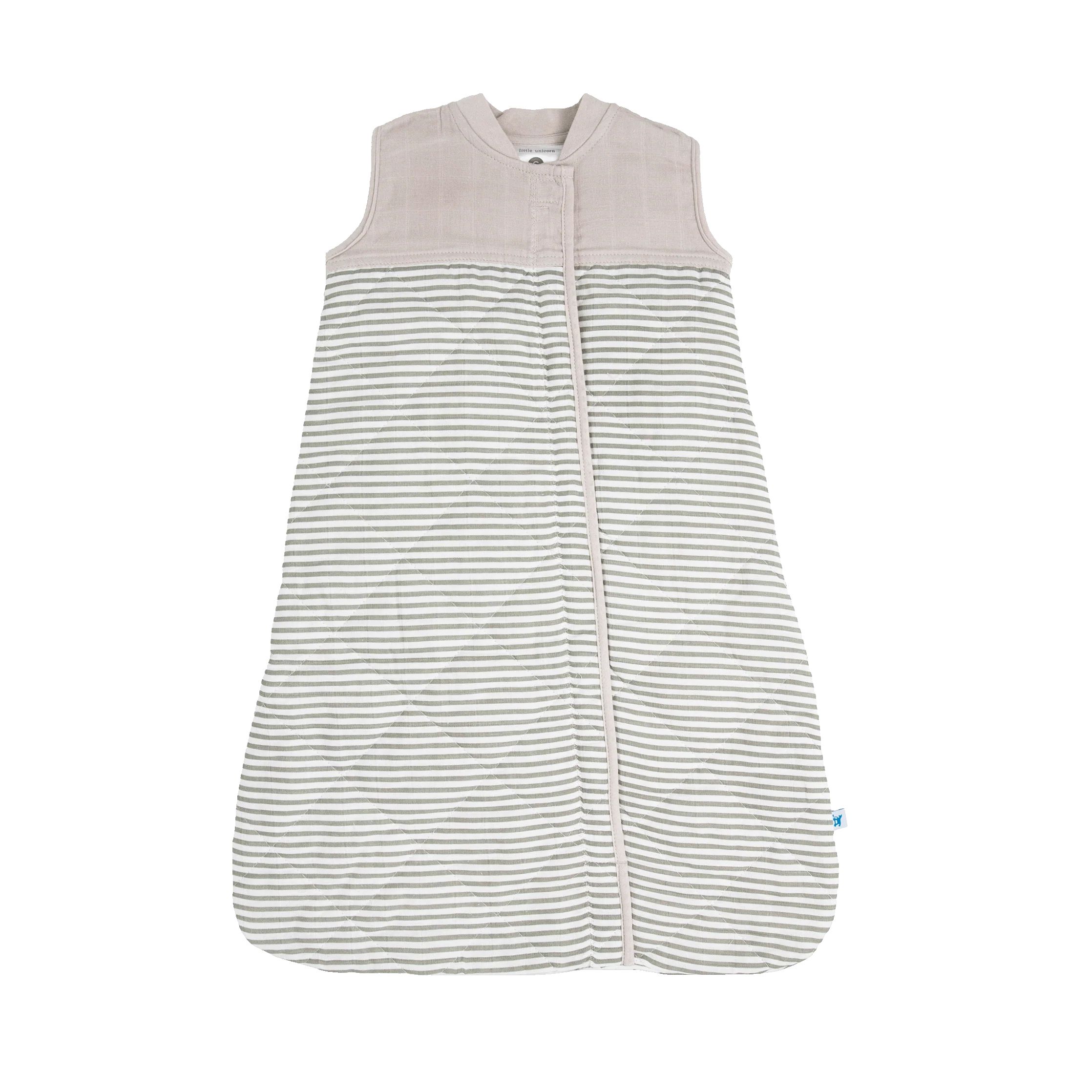 Cotton Muslin Quilted Sleep Bag - Grey Stripe | Little Unicorn