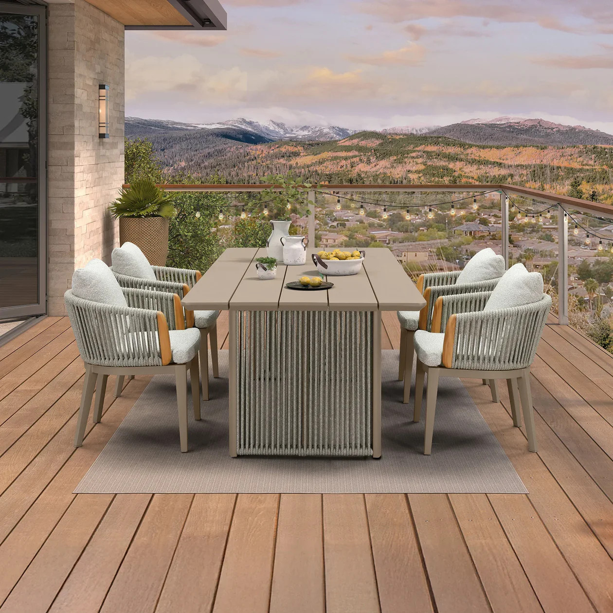 PURPLE LEAF Hailar Outdoor Dining Set for Family, Aluminum Outdoor Patio Table and Chairs Set wit... | Purple Leaf