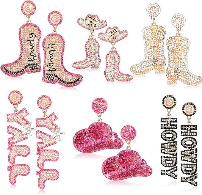 Junkin 6 Pairs Beaded Cowboy Earrings for Women Girls Rhinestone Beads Boot Hat Drop Dangle Earri... | Amazon (US)