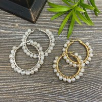 Real Pearl Earrings, Real Pearls Hoops Natural Modern Wirewrapped Jewelry, Bride Gift From Bridesmai | Etsy (US)