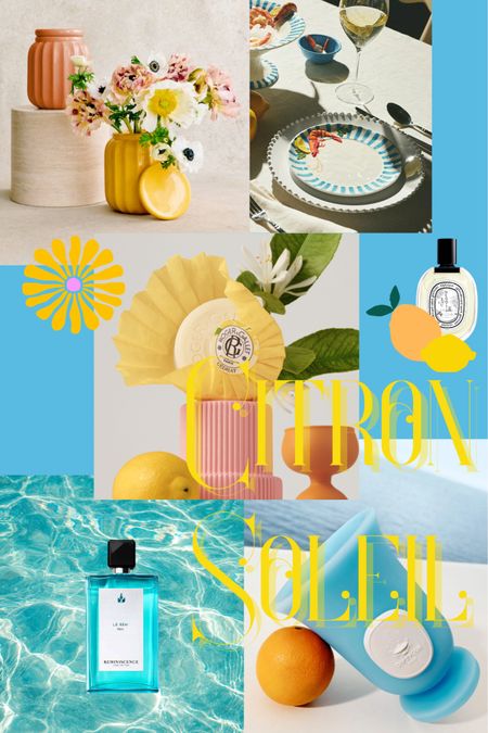 Citron Soleil 🍋

1. Anthropologie Micola Seafood dessert plates
2. Les Composantes Traviata Vase in lemon yellow
3. Roger & Gallet Citron wellbeing soap
4. Diptyque’s L’Eau de Néroli 
5. Le Rem by Reminiscence
6. Diptyque Médicis vase in Mediterranean blue

#LTKHome #LTKSeasonal #LTKBeauty