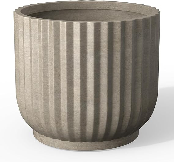 Kante Round Fulted Planter, 11 Inch Dia Large Concrete Plant Pots with Drainage Hole and Rubber P... | Amazon (US)