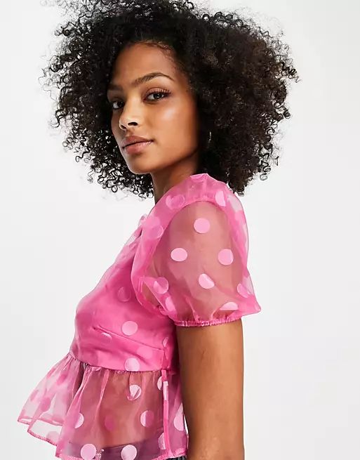 Miss Selfridge organza spot top in hot pink | ASOS (Global)