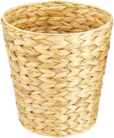 mDesign Water Hyacinth Waste Basket Boho Woven Trash Can - Small Round Natural Wastebasket Garbag... | Amazon (US)