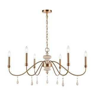 French Connection 38'' Wide 6-Light Chandelier - Satin Brass - Overstock - 35545639 | Bed Bath & Beyond