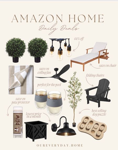 Amazon daily deals 
Boxwood topiary 
Chaise pool lounger 
Nonbreakable wine glasses 
Pet toys 
Beach towels 
Adirondack chairs 
Patio chair 
Outdoor furniture 

Amazon home decor, amazon style, amazon deal, amazon find, amazon sale, amazon favorite 

home office
oureveryday.home
tv console table
tv stand
dining table 
sectional sofa
light fixtures
living room decor
dining room
amazon home finds
wall art
Home decor 

#LTKhome #LTKSeasonal #LTKsalealert