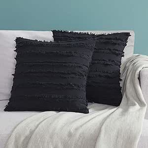 Amazon.com: GIGIZAZA Decor Throw Couch Pillow Covers,20 x 20 Cotton Black Sofa Pillows,Square Sof... | Amazon (US)