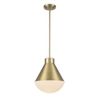 Ludlow 1-Light Antique Gold Hanging Kitchen Pendant Light with Opal Glass Shade | The Home Depot