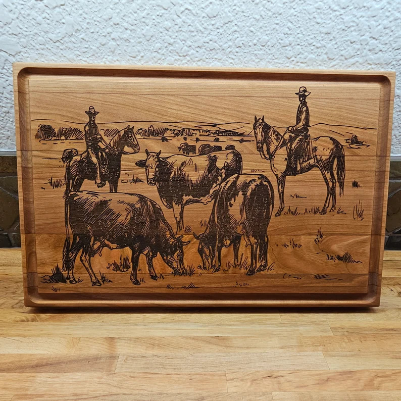 Personalized Cutting Board Engraved With Cowboy Scene Customize Your Cutting Charcuterie Board fo... | Etsy (US)