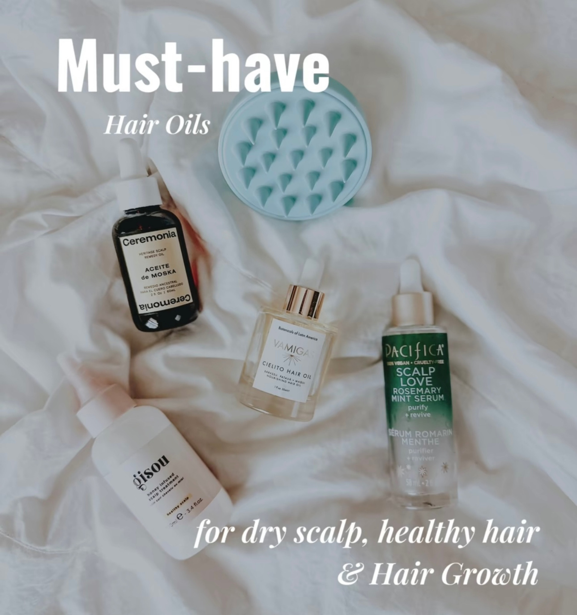 Clean Hair Oils for Hair Growth, Healthy Hair and Dry scalp, Ceremonia Aceite de Moska scalp oil, Scalp Love Rosemary Mint by Pacifica, VAMIGAS Cielito Hair oil, Gisou Honey Infused Scalp Treatment, deep oiling, hair treatment, scalp massage 

#LTKbeauty #LTKunder50 #LTKGiftGuide
