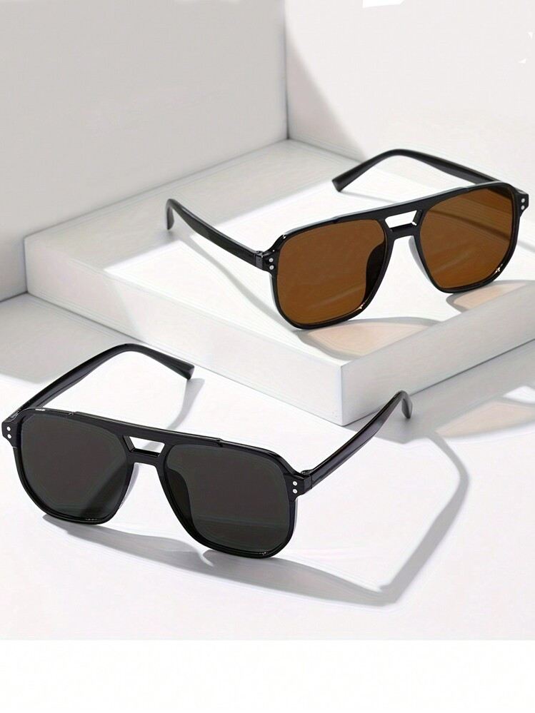 2pcs Oval Frame Double Bridge Glasses, Ideal Gift For Teenagers, Suitable For Travel, Outdoor And Beach Wear | SHEIN