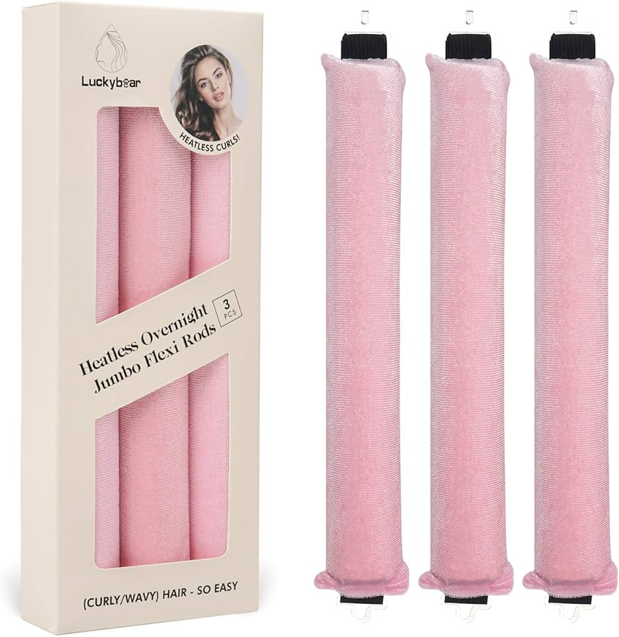 Luckybear Jumbo Heatless Hair Curler, 3pcs Pink Satin Flexi Rods - Heatless Curls, Soft Velvet Ov... | Amazon (US)