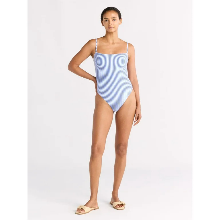 Free Assembly Women's and Women's Plus Square Neck One Piece Swimsuit, Sizes XS-1X | Walmart (US)