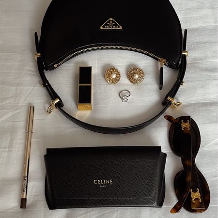 Prada black arque renylon bag, Tom Ford lipstick, Susan Caplan vintage pearl earrings, Rosie Fortescue ring, Hourglass eyeliner, Celine Triomphe tortoiseshell sunglasses 

#LTKitbag #LTKbeauty #LTKstyletip