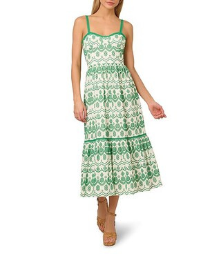 Adrianna by Adrianna Papell Eyelet Printed Sweetheart Neck Sleeveless A-Line Midi Dress | Dillard... | Dillard's