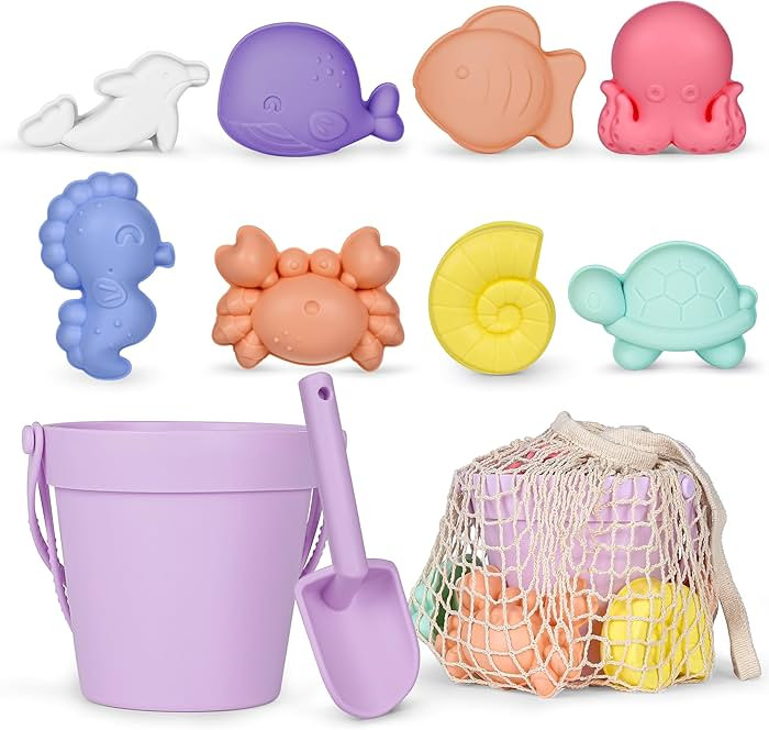 MarcZero 11Pcs Silicone Beach Toys,Modern Baby Beach Toys,Travel Friendly Beach Set,Eco Friendly ... | Amazon (US)