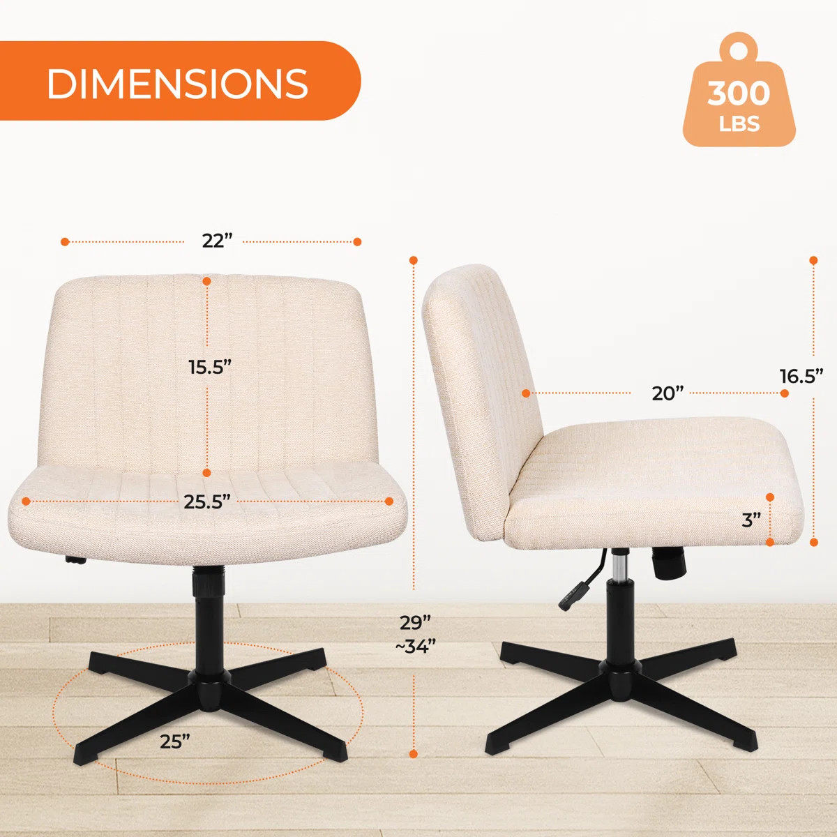 Taneha Wide Seat Armless Criss Cross Legged Office Desk Chair | Wayfair North America