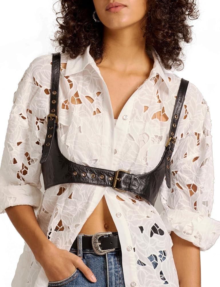Harness for Women Genuine Leather Waist Belt Steampunk Underbust Corset | Amazon (US)