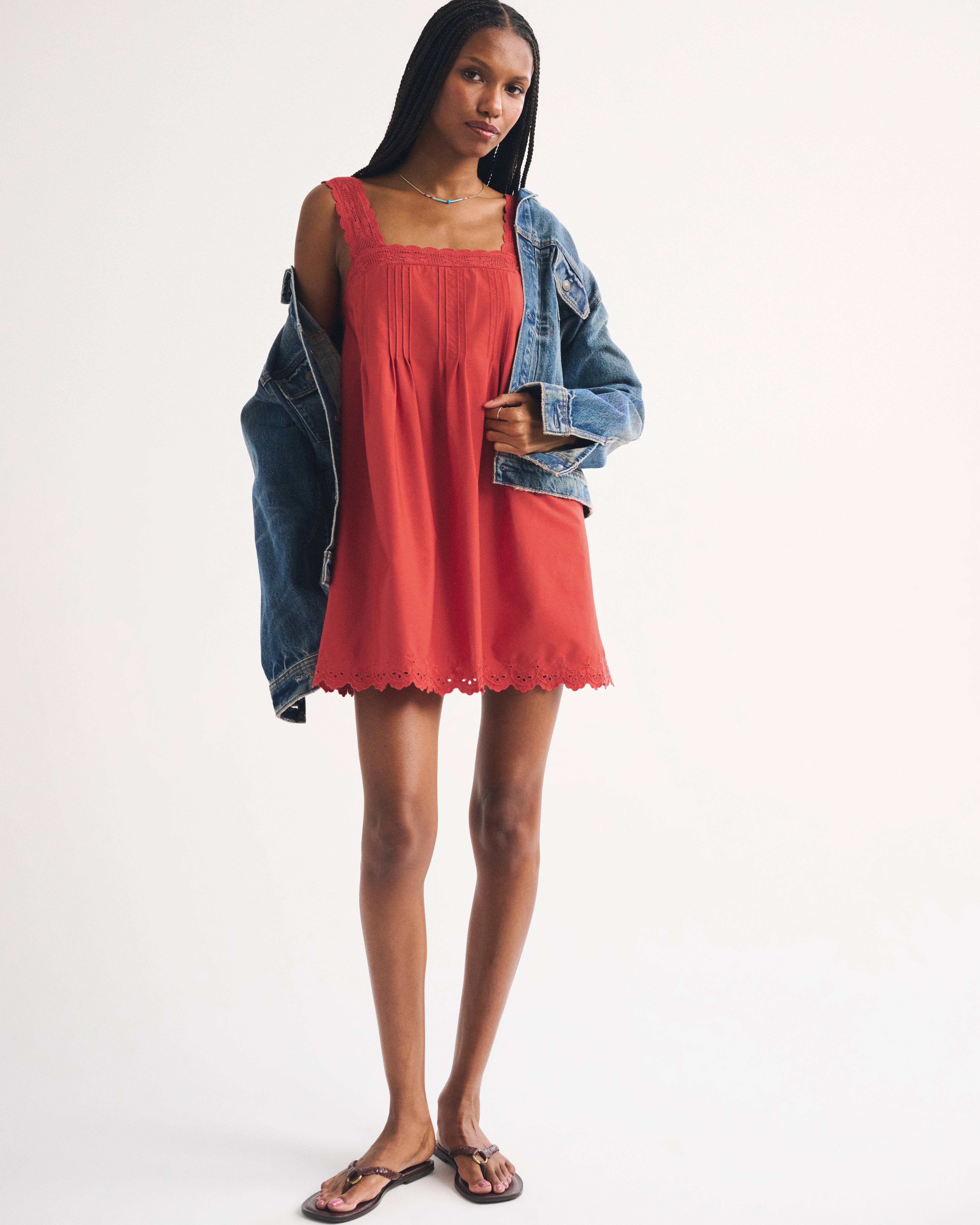 Lace-Trim Easy Mini Dress | Abercrombie & Fitch (US)