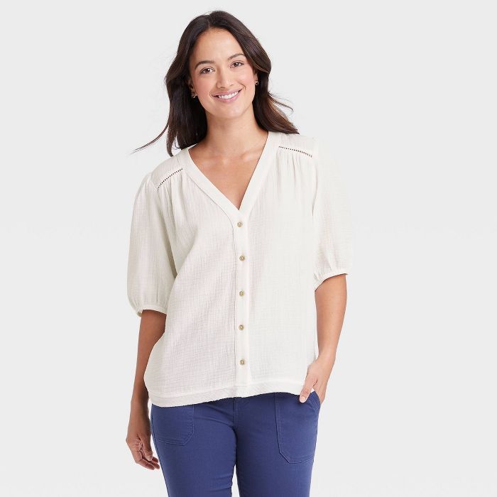 Women's 3/4 Sleeve Gauze Button-Down Shirt - Knox Rose™ | Target