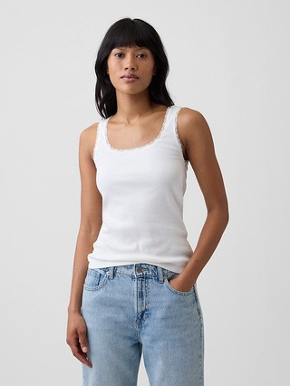Ribbed Lace-Trim Tank Top | Gap Factory