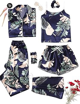 SheIn Women's 7pcs Pajama Set Cami Pjs with Shirt and Eye Mask | Amazon (US)