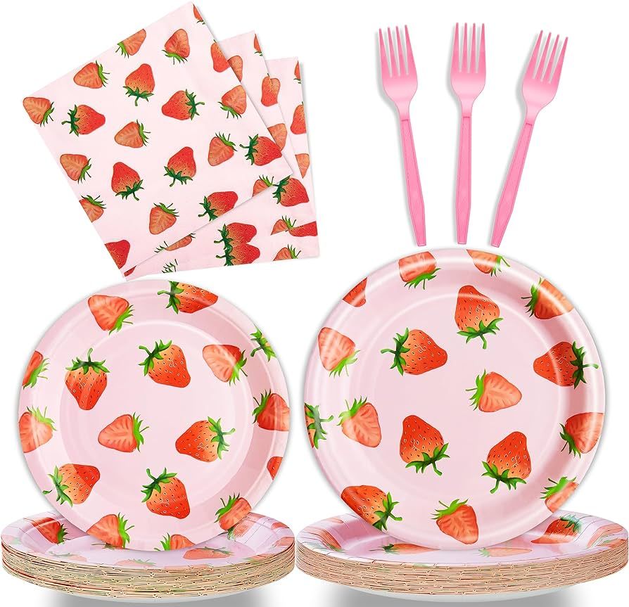 96 Pcs Strawberry Birthday Party Plates Napkins Forks Supplies Summer Fruit Tableware Set Disposa... | Amazon (US)