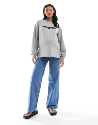 ASOS DESIGN Maternity wide leg dad jeans in clean blue | ASOS | ASOS (Global)