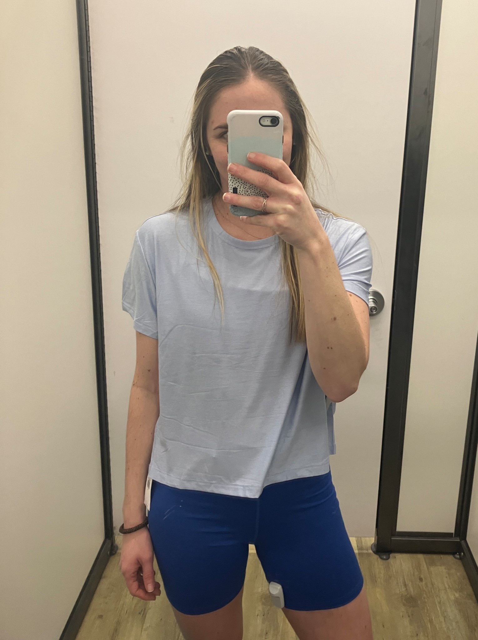 Cute workout set for spring! These royal blue biker shorts are so cute and flattering! I love the length of this dry fit t-shirt. Both come in tons of colors. Shorts also come on a skort option! Wearing my true size in each. 

#LTKActive #LTKSpringSale #LTKFindsUnder50