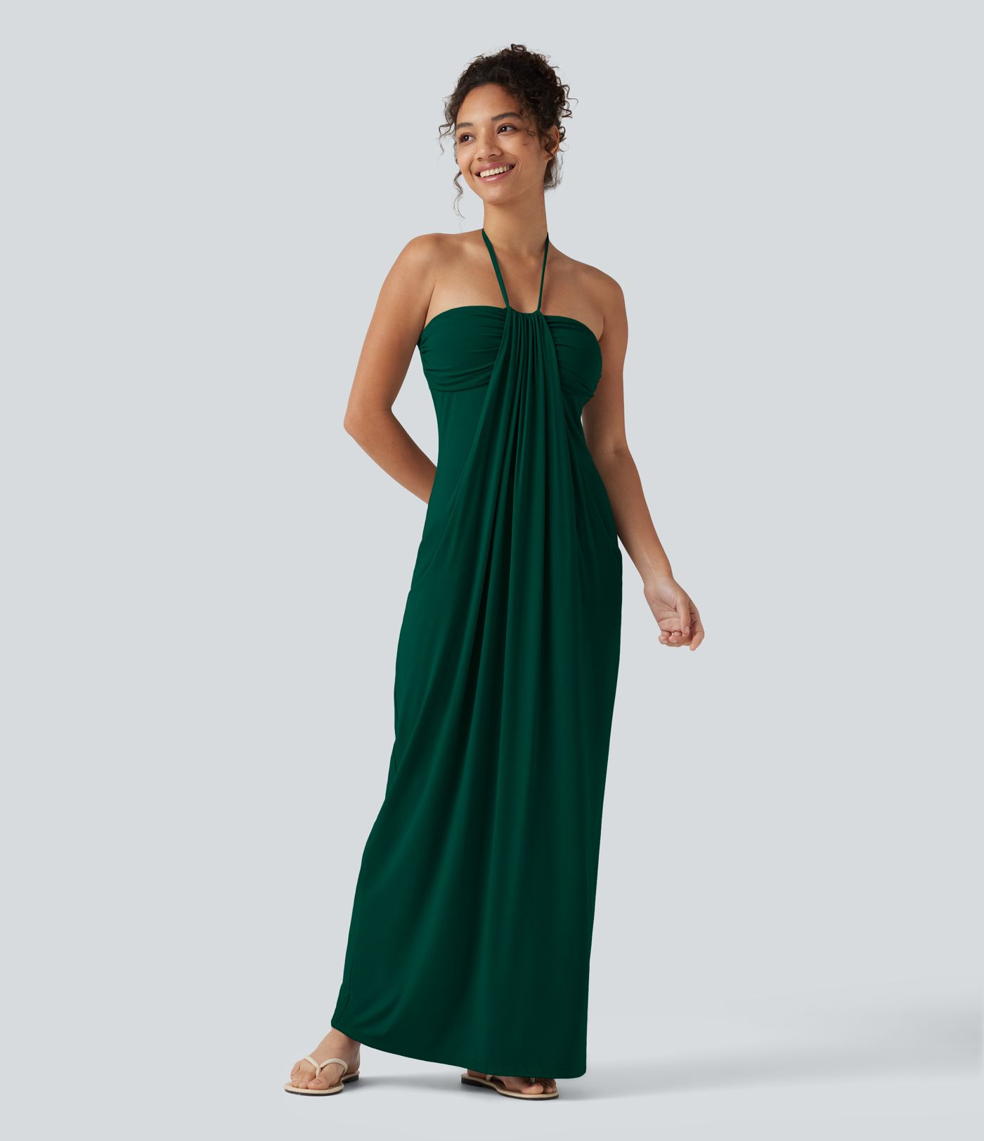 Women\u2019s Halter Tie Back Built-in Bra Maxi Dress with Pockets - Halara | HALARA